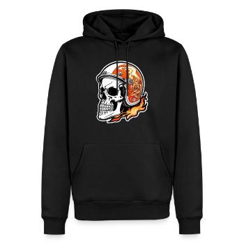 Motorrad im Retro-Stil - Totenkopf und Skelett - Männer Premium Bio Hoodie - Schwarz - Vorne - Nico (187cm)