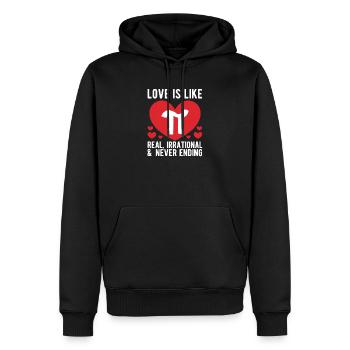 L’amour est comme le jour de Pi, réel, irrationnel, sans fin - Sweat à capuche Premium bio Homme - noir - Devant - Nico (187cm)