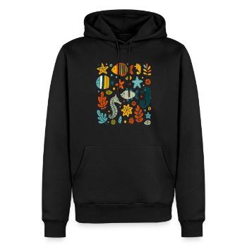Motifs marins colorés - Sweat à capuche Premium bio Homme - noir - Devant - Nico (187cm)