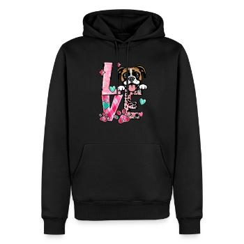 Chien Boxer J’aime Mon Chien Saint Valentin - Sweat à capuche Premium bio Homme - noir - Devant - Nico (187cm)