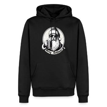 Weihnachtsmann mit Bier Frohe Weihnachten - Männer Premium Bio Hoodie - Schwarz - Vorne - Nico (187cm)