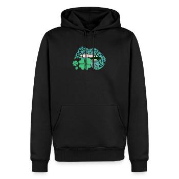 Irish Shamrock Green Lips Shamrock Happy - Men’s Premium Organic Hoodie - black - Front - Nico (187cm)