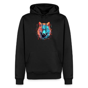 Wolf mit Weihnachtslichtern, Love Wolfs - Männer Premium Bio Hoodie - Schwarz - Vorne - Nico (187cm)