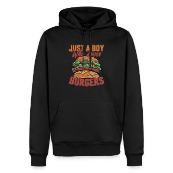 Juste un garçon qui aime les hamburgers Pain à la viande Nourriture Hambur - Sweat à capuche Premium bio Homme - noir - Devant - Nico (187cm)
