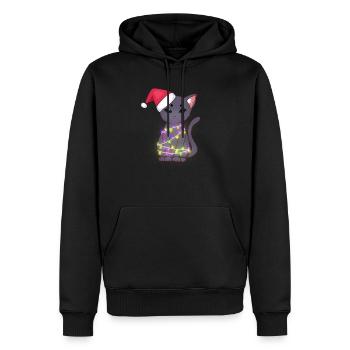 Chat noir mignon portant le chapeau de père Noël, lumières de Noël - Sweat à capuche Premium bio Homme - noir - Devant - Nico (187cm)