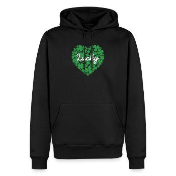Lucky Irish Heart Shamrock trèfle à 4 feuilles - Sweat à capuche Premium bio Homme - noir - Devant - Nico (187cm)