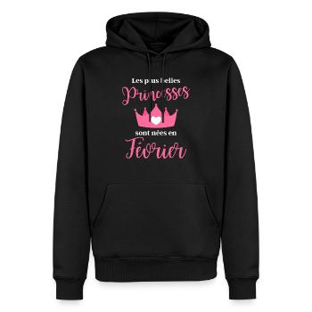 Les plus bellas princess sont nees en fevrier - Sweat à capuche Premium bio Homme - noir - Devant - Nico (187cm)