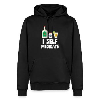 Je m'automédicamente Bouteille de tequila Jeu de mots Shot Pun - Sweat à capuche Premium bio Homme - noir - Devant - Nico (187cm)