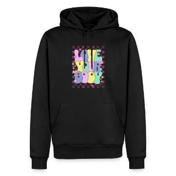 Körper positiv - Männer Premium Bio Hoodie - Schwarz - Vorne - Nico (187cm)