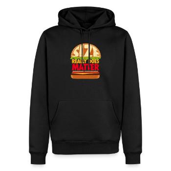 Auf die Größe kommt es wirklich an - Burger Humor Geschenk - Männer Premium Bio Hoodie - Schwarz - Vorne - Nico (187cm)
