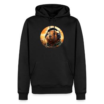 Capybara drôle, capybara avec casque - Sweat à capuche Premium bio Homme - noir - Devant - Nico (187cm)