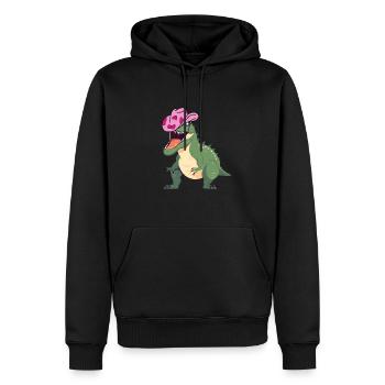 Dinosaurier mit rosa Cowboyhut - Männer Premium Bio Hoodie - Schwarz - Vorne - Nico (187cm)
