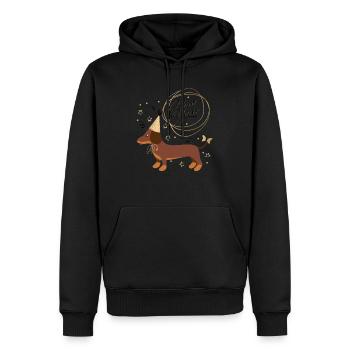 Neujahrsdackel, Dackel, Happy New Year, Silvester - Männer Premium Bio Hoodie - Schwarz - Vorne - Nico (187cm)