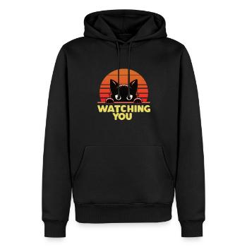 Chat noir qui vous regarde - Sweat à capuche Premium bio Homme - noir - Devant - Nico (187cm)