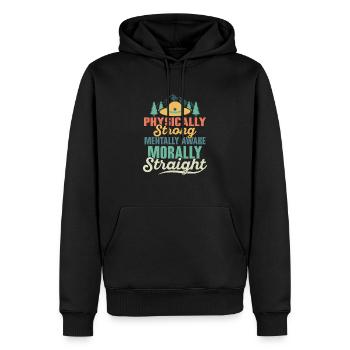 Scout’s Creed : Strong, Awake, Straight Tee - Sweat à capuche Premium bio Homme - noir - Devant - Nico (187cm)