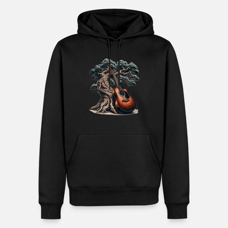 Akustikgitarre an alter Eiche - Männer Premium Bio Hoodie - Schwarz
