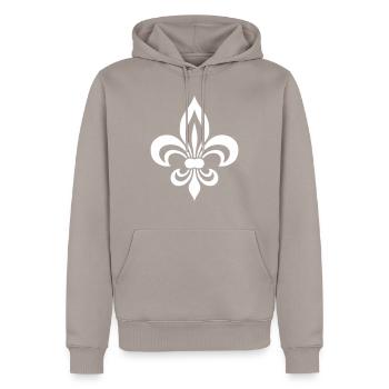 fleur de lis - Men’s Premium Organic Hoodie - taupe - Front - Nico (187cm)