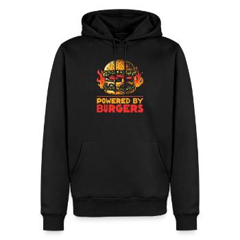 Powered by Burgers - Geschenk für Burgerliebhaber - Männer Premium Bio Hoodie - Schwarz - Vorne - Nico (187cm)