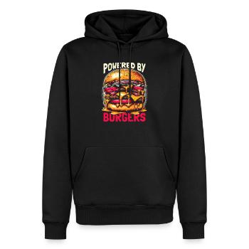 Powered by Burgers - Geschenk für Burgerliebhaber - Männer Premium Bio Hoodie - Schwarz - Vorne - Nico (187cm)