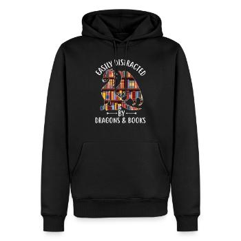 Facilement distrait par les dragons et les livres en détresse - Sweat à capuche Premium bio Homme - noir - Devant - Nico (187cm)