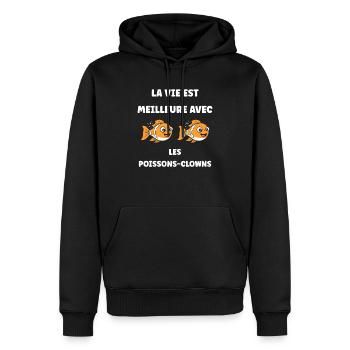 Humour petit poisson clown - Sweat à capuche Premium bio Homme - noir - Devant - Nico (187cm)