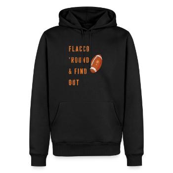 Flacco 'Round & Find Out - Bold Statement Tee - Men’s Premium Organic Hoodie - black - Front - Nico (187cm)