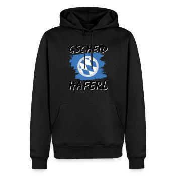 Bayerisches Gscheidhaferl: Spaß mit Dialekt - Männer Premium Bio Hoodie - Schwarz - Vorne - Nico (187cm)