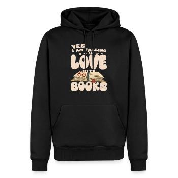 J’aime les livres - Livre - Sweat à capuche Premium bio Homme - noir - Devant - Nico (187cm)