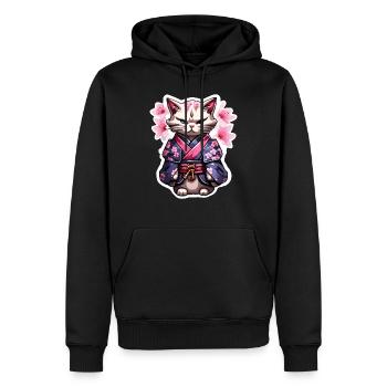 Samurai Katze & Kirschblüten #5 - Männer Premium Bio Hoodie - Schwarz - Vorne - Nico (187cm)