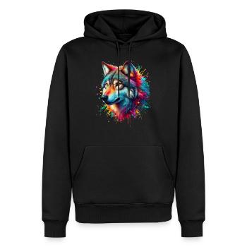 Loup aux mille couleurs - Sweat à capuche Premium bio Homme - noir - Devant - Nico (187cm)
