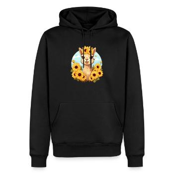 Alpaka mit Sonnenblumen - Männer Premium Bio Hoodie - Schwarz - Vorne - Nico (187cm)