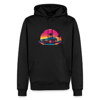 Voiture vintage - Sweat à capuche Premium bio Homme - noir - Devant - Nico (187cm)