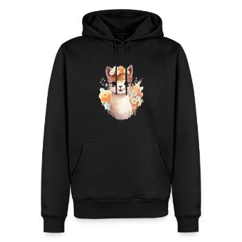 Alpaka mit Blumen - Männer Premium Bio Hoodie - Schwarz - Vorne - Nico (187cm)