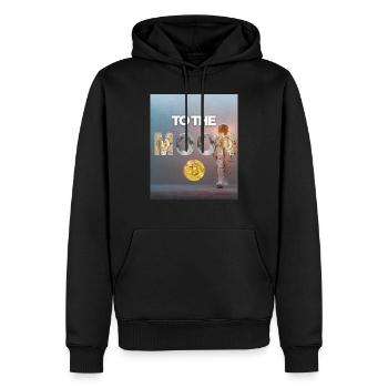 Bitcoin Astronaut – Reise zum Mond - Männer Premium Bio Hoodie - Schwarz - Vorne - Nico (187cm)