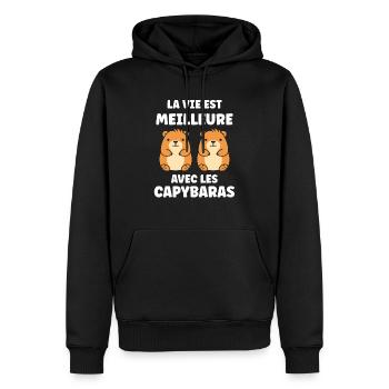 Humour Capybara - Sweat à capuche Premium bio Homme - noir - Devant - Nico (187cm)
