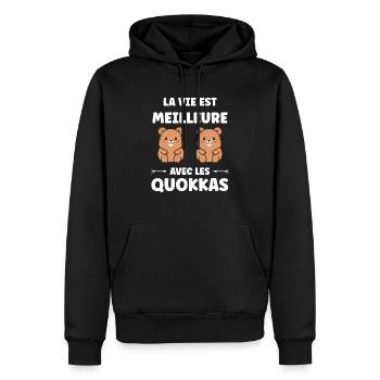 Petit animal mignon Quokka - Sweat à capuche Premium bio Homme - noir - Devant - Nico (187cm)