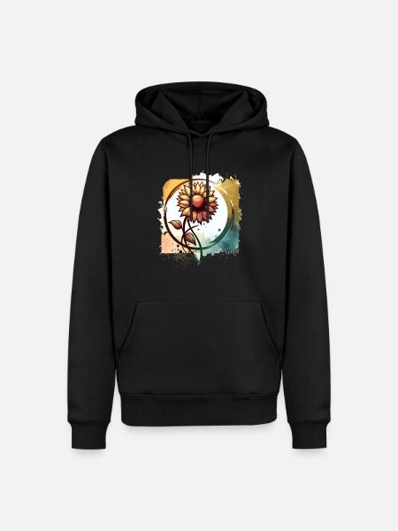 Sunflower with stem drawn - Men’s Premium Organic Hoodie - black