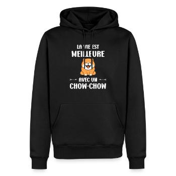 Chien chow chow - Sweat à capuche Premium bio Homme - noir - Devant - Nico (187cm)