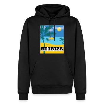 Hi Ibiza, Ibiza Beach - Men’s Premium Organic Hoodie - black - Front - Nico (187cm)
