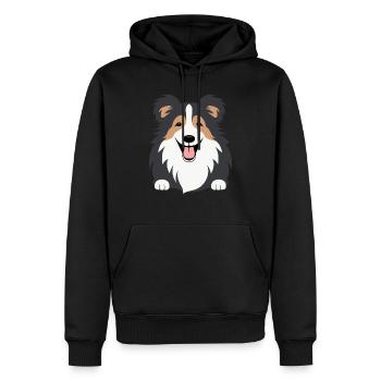 Humour chien border collie - Sweat à capuche Premium bio Homme - noir - Devant - Nico (187cm)