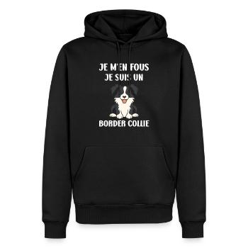 Humour chien border collie - Sweat à capuche Premium bio Homme - noir - Devant - Nico (187cm)