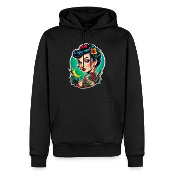 Rockabilly / Pin-up / Années 50 - Sweat à capuche Premium bio Homme - noir - Devant - Nico (187cm)
