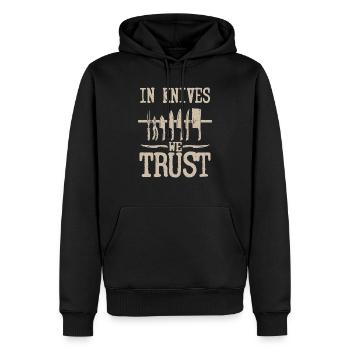 In Knives We Trust Knife Collector Hobby - Männer Premium Bio Hoodie - Schwarz - Vorne - Nico (187cm)