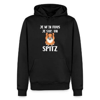Humour chien Spitz - Sweat à capuche Premium bio Homme - noir - Devant - Nico (187cm)
