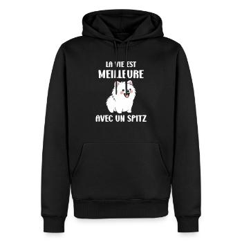 Humour chien Spitz - Sweat à capuche Premium bio Homme - noir - Devant - Nico (187cm)