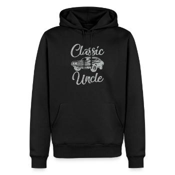 Lustiger Onkel sagt Oldtimer-Grafik - Männer Premium Bio Hoodie - Schwarz - Vorne - Nico (187cm)