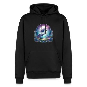 Licorne dans la forêt enchantée - Sweat à capuche Premium bio Homme - noir - Devant - Nico (187cm)