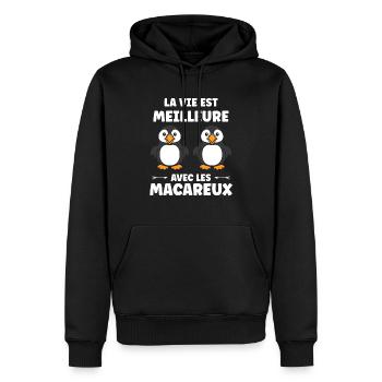 macareux - Sweat à capuche Premium bio Homme - noir - Devant - Nico (187cm)