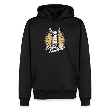 Stilvolle Lama-Kunst: Sich fabelhaft fühlen! - Männer Premium Bio Hoodie - Schwarz - Vorne - Nico (187cm)
