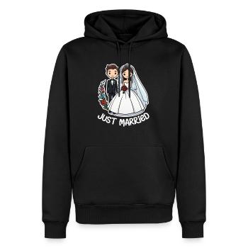 just married - pour mariage - Sweat à capuche Premium bio Homme - noir - Devant - Nico (187cm)